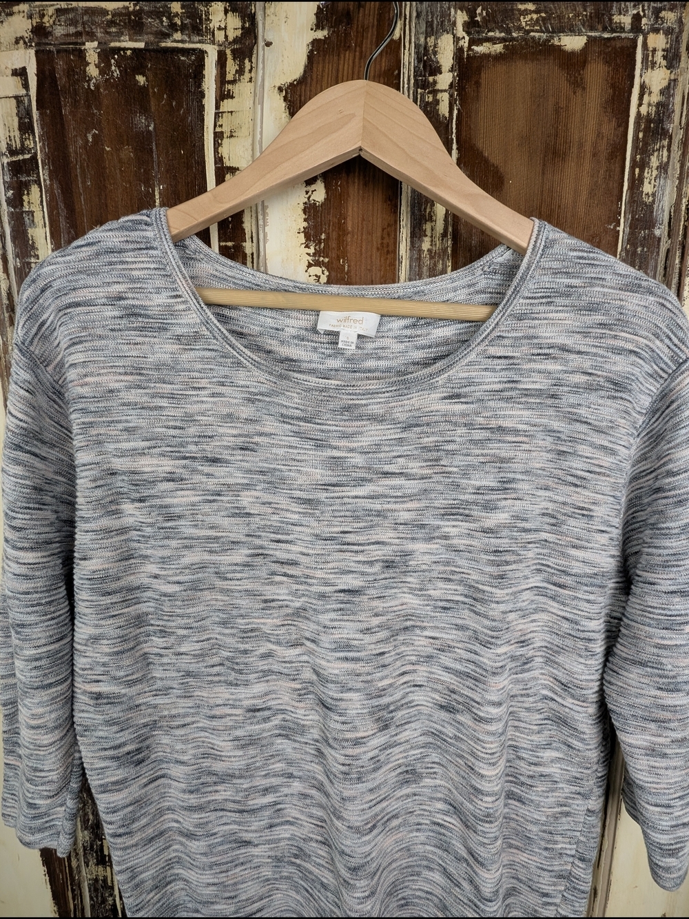 Wilfred Aritzia Linen Blend Knit Sweater Top Grey Space Dye 3/4 Sleeve Size S - Picture 3 of 8